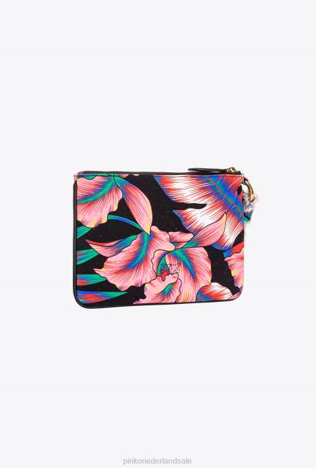 clutches | L4881277 platte tas van gerecycled canvas met print Pinko multi. zwart rood