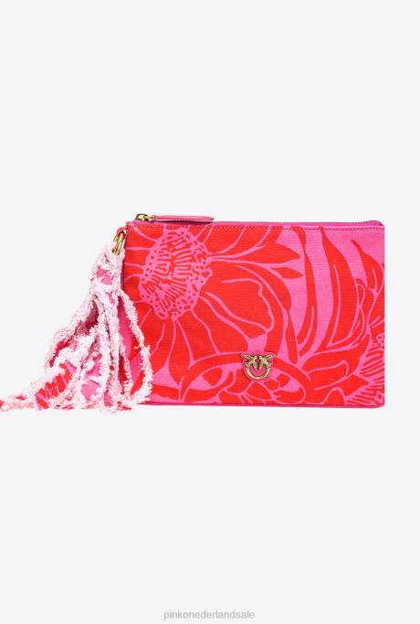 clutches | L4881278 platte tas van gerecycled canvas met print Pinko roze/rood