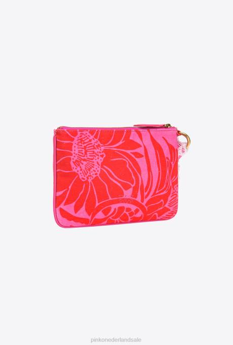 clutches | L4881278 platte tas van gerecycled canvas met print Pinko roze/rood