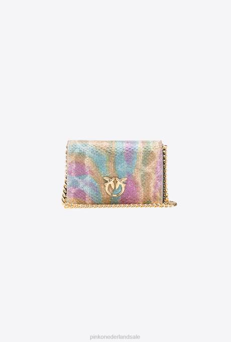 microlove-zakjes | L4881165 galleria veelkleurige kaarthouder met schouderriem van reptielenleer Pinko veelkleurig glanzend goud