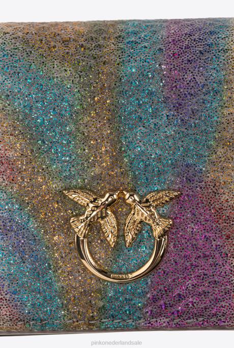microlove-zakjes | L4881165 galleria veelkleurige kaarthouder met schouderriem van reptielenleer Pinko veelkleurig glanzend goud
