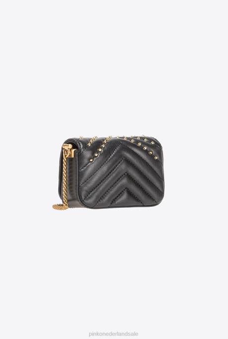 microlove-zakjes | L4881215 micro love bag klik chevron studs Pinko zwart-antiek goud
