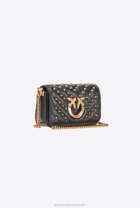 microlove-zakjes | L4881215 micro love bag klik chevron studs Pinko zwart-antiek goud