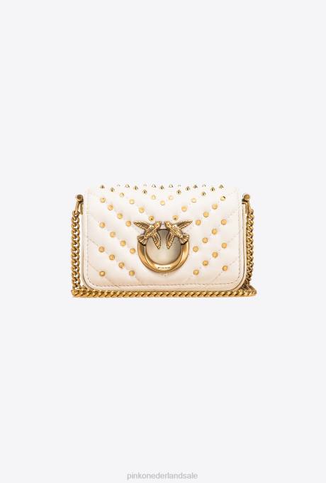 microlove-zakjes | L4881217 micro love bag klik chevron studs Pinko wit-antiek goud
