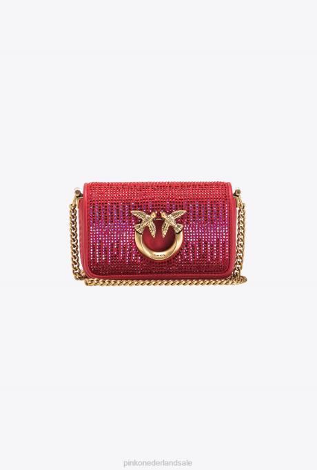 microlove-zakjes | L4881219 micro love bag klik vol strass Pinko granaat rood-antiek goud