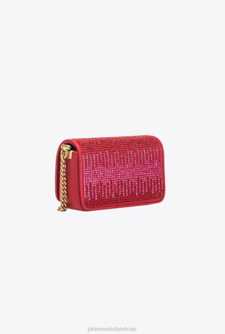 microlove-zakjes | L4881219 micro love bag klik vol strass Pinko granaat rood-antiek goud