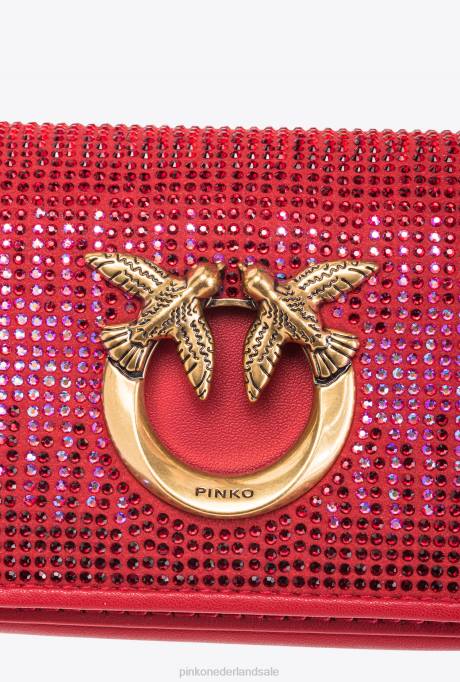 microlove-zakjes | L4881219 micro love bag klik vol strass Pinko granaat rood-antiek goud