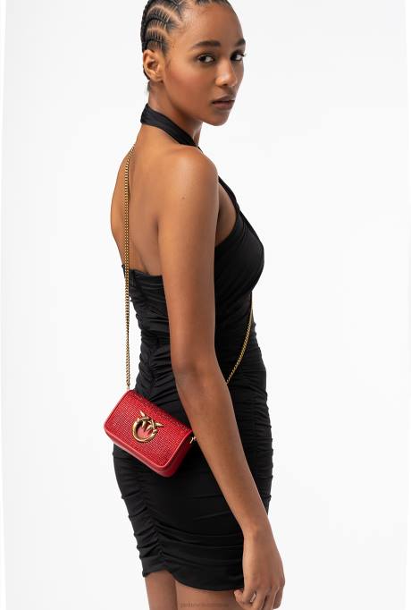 microlove-zakjes | L4881219 micro love bag klik vol strass Pinko granaat rood-antiek goud