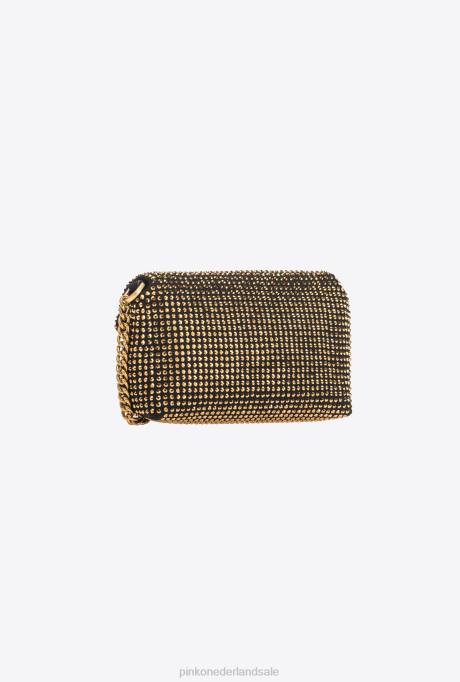 microlove-zakjes | L4881225 micro love bag bladerdeeg met strass steentjes Pinko zwart-antiek goud