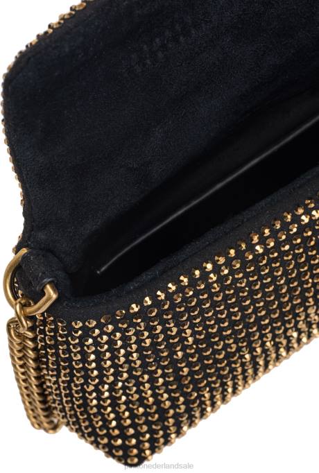 microlove-zakjes | L4881225 micro love bag bladerdeeg met strass steentjes Pinko zwart-antiek goud