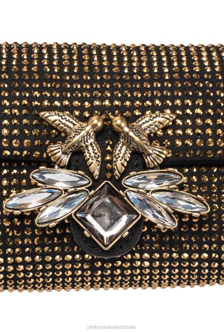 microlove-zakjes | L4881225 micro love bag bladerdeeg met strass steentjes Pinko zwart-antiek goud