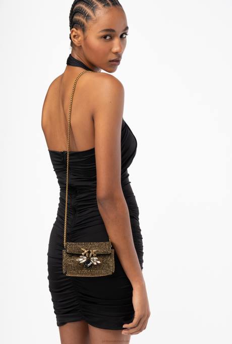 microlove-zakjes | L4881225 micro love bag bladerdeeg met strass steentjes Pinko zwart-antiek goud