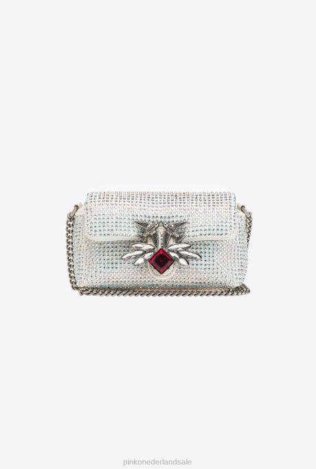 microlove-zakjes | L4881226 micro love bag bladerdeeg met strass steentjes Pinko wit-oud zilver
