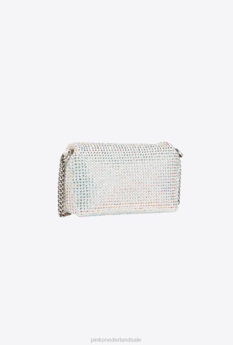microlove-zakjes | L4881226 micro love bag bladerdeeg met strass steentjes Pinko wit-oud zilver