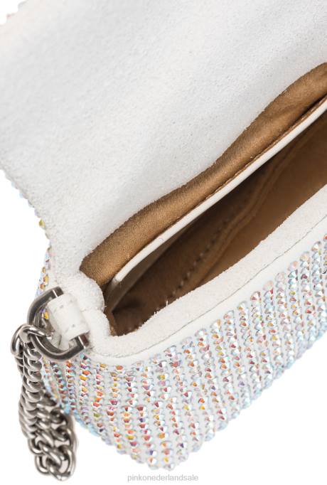 microlove-zakjes | L4881226 micro love bag bladerdeeg met strass steentjes Pinko wit-oud zilver