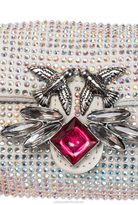 microlove-zakjes | L4881226 micro love bag bladerdeeg met strass steentjes Pinko wit-oud zilver