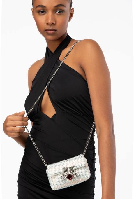 microlove-zakjes | L4881226 micro love bag bladerdeeg met strass steentjes Pinko wit-oud zilver