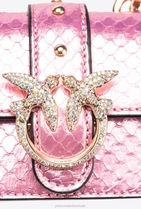 microlove-zakjes | L4881233 galleria gelamineerde reptielen micro love bag one Pinko poederroze-glanzend goud