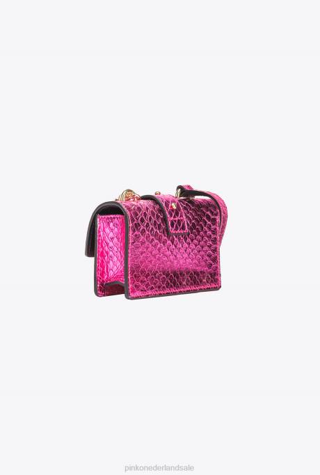 microlove-zakjes | L4881235 galleria gelamineerde reptielen micro love bag one Pinko fuchsia-glanzend goud