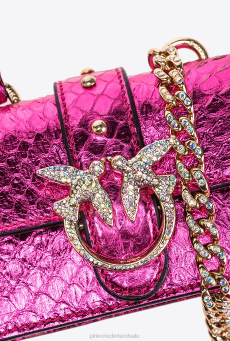 microlove-zakjes | L4881235 galleria gelamineerde reptielen micro love bag one Pinko fuchsia-glanzend goud