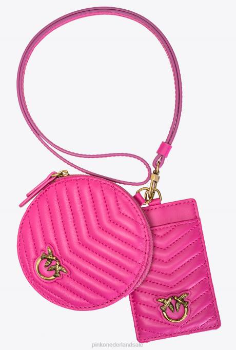 microlove-zakjes | L4881253 halsketting mini love bag chevron Pinko fuchsia-antiek goud