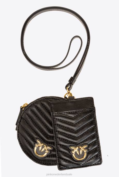 microlove-zakjes | L4881254 halsketting mini love bag chevron Pinko zwart-antiek goud