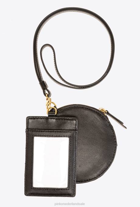 microlove-zakjes | L4881254 halsketting mini love bag chevron Pinko zwart-antiek goud