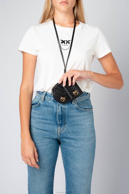 microlove-zakjes | L4881254 halsketting mini love bag chevron Pinko zwart-antiek goud